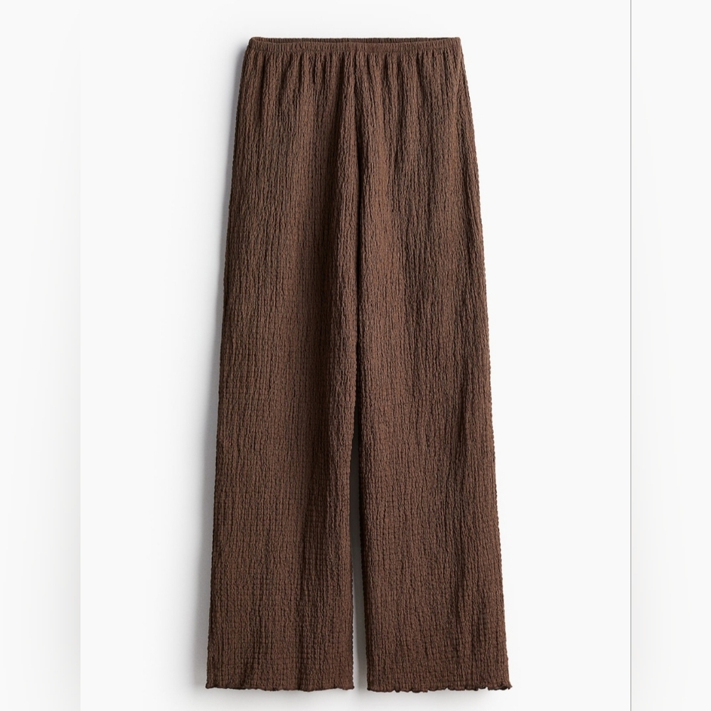 Brown Wide Leg Textured Pants. Large